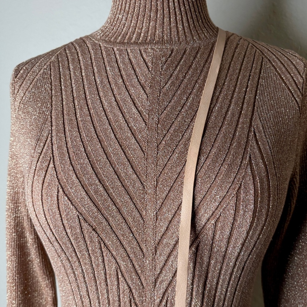 Lauren Ralph Lauren Gold Metallic Sweater Size S 4 Mock Neck Art Deco Geometric - Picture 4 of 16